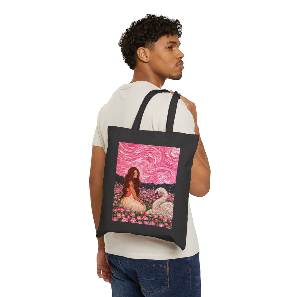 Mystical Swan and Woman Art Cotton Canvas Tote Bag