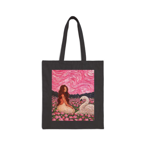 Mystical Swan and Woman Art Cotton Canvas Tote Bag