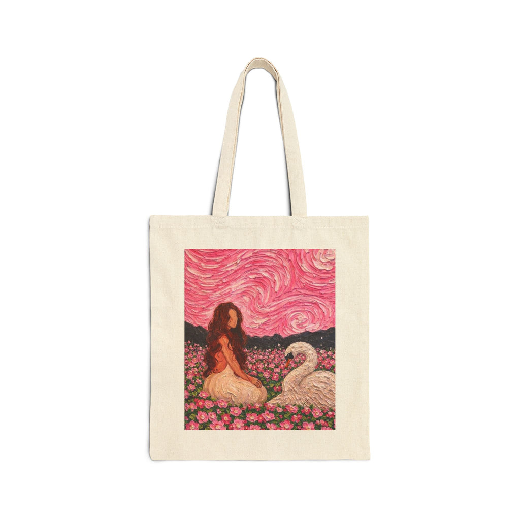 Mystical Swan and Woman Art Cotton Canvas Tote Bag