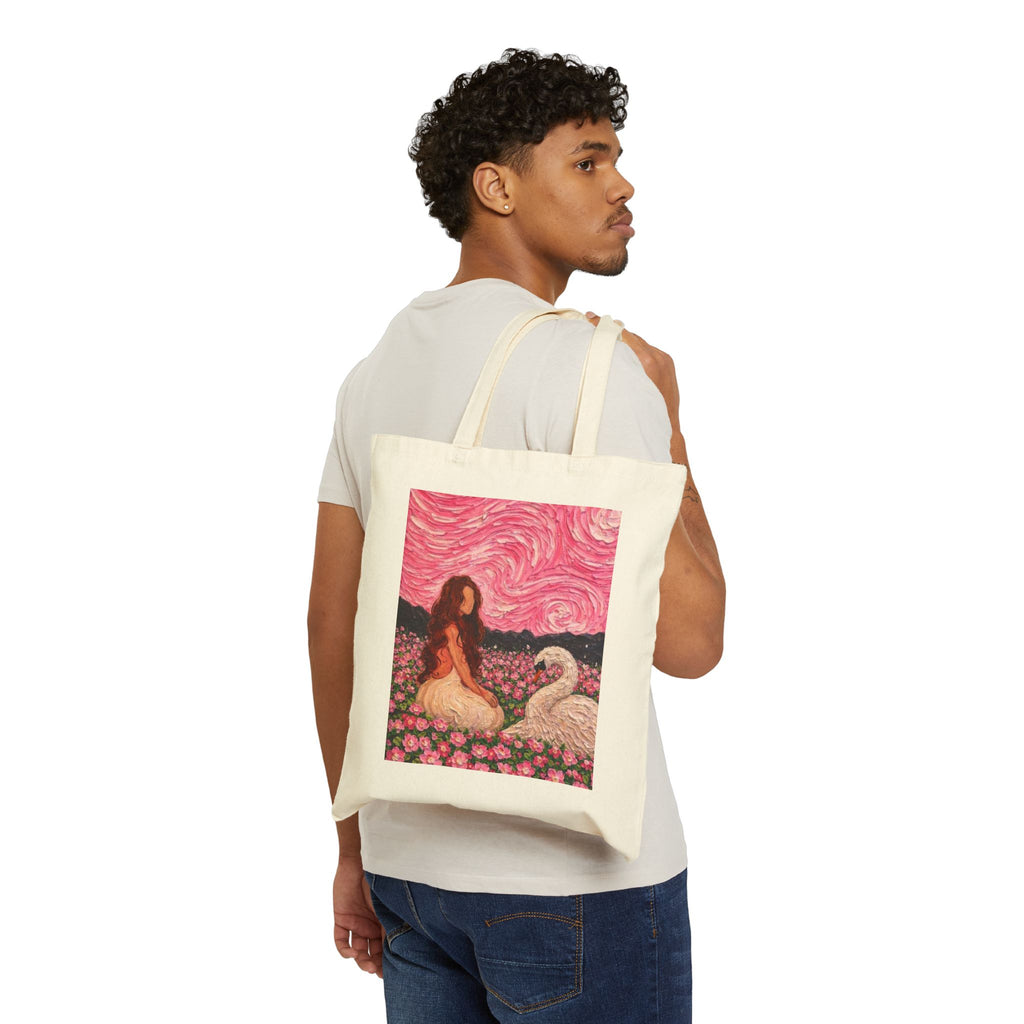 Mystical Swan and Woman Art Cotton Canvas Tote Bag